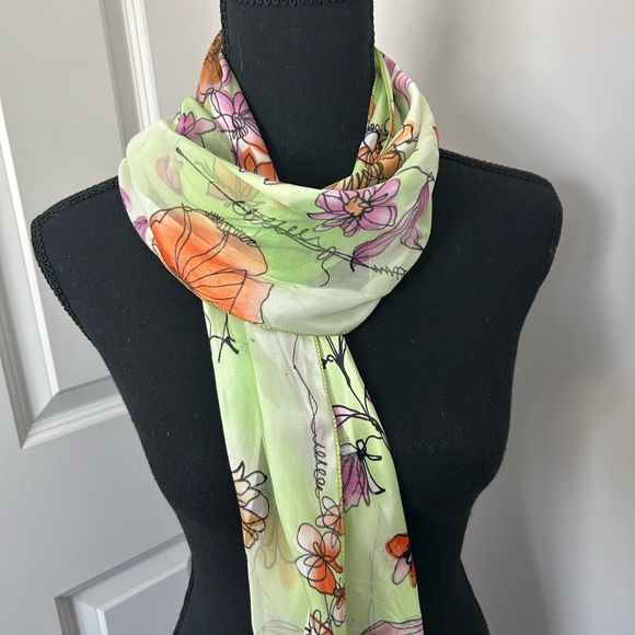 Accessories - Spring hand-painted flower green scarf